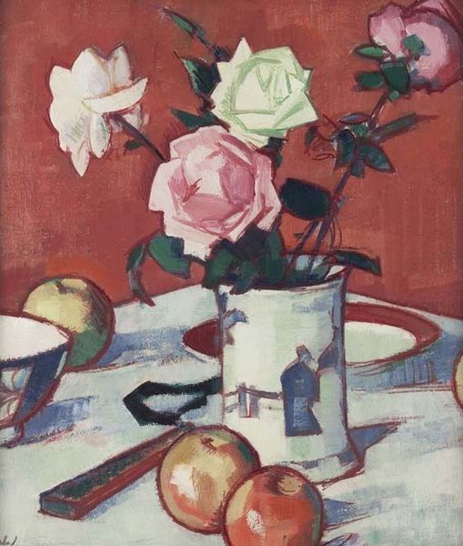 Peploe still life of mixed roses in chinese vase
