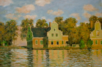 Monet's Houses on the Zaan River. Oil painting replica, 90 x 60cm.